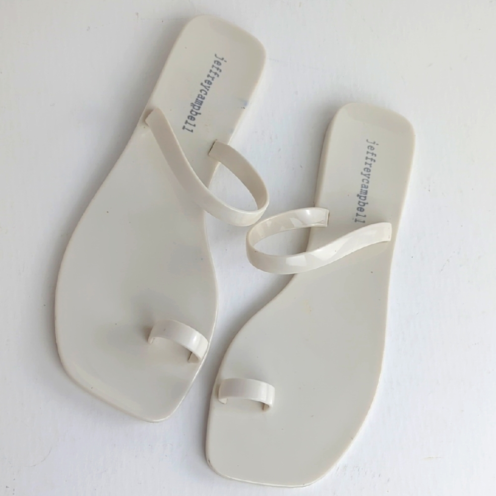 JEFFREY CAMPBELL Women's All White Darby Toe Loop Sandals